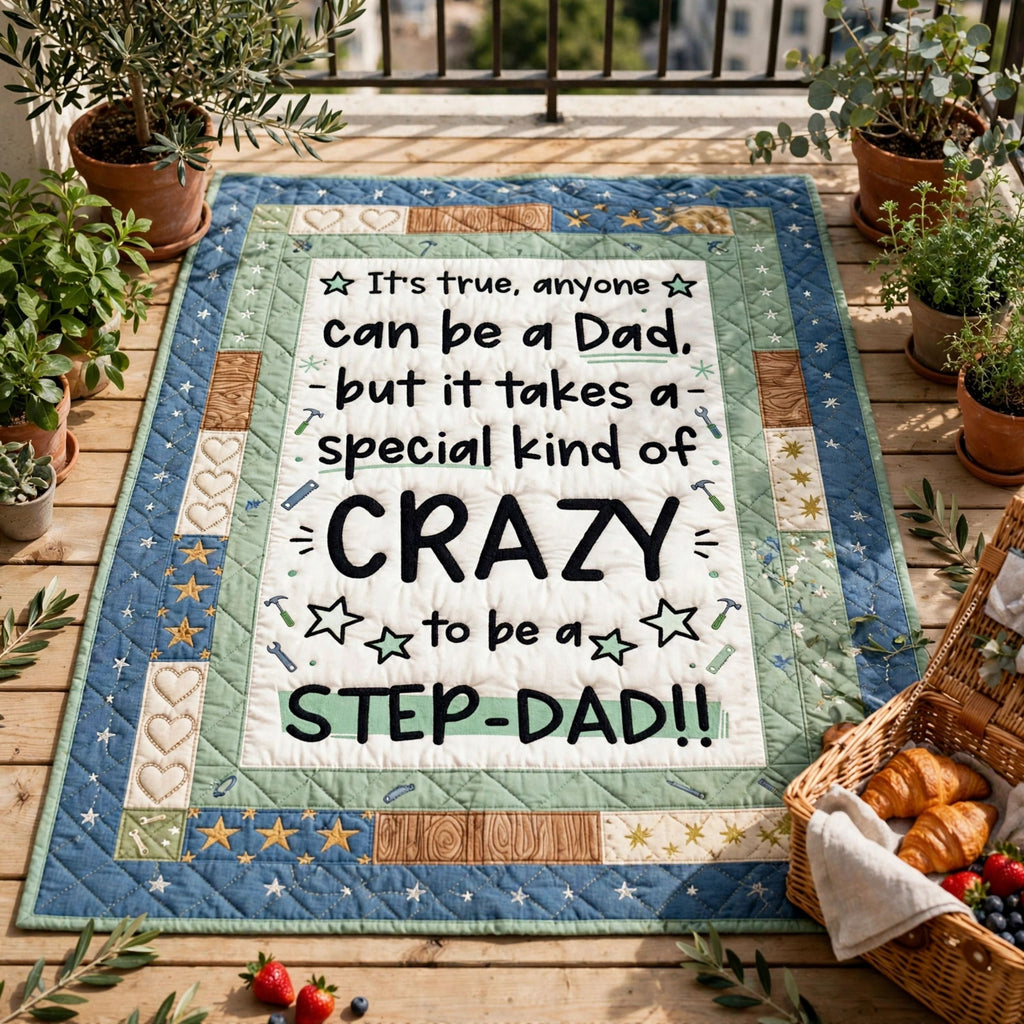 "Special Kind Of Crazy Step-Dad" Patchwork Quilt Blanket - Funny Gift for Stepdad, Bonus Dad & Father's Day
